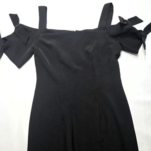 Maggy London Women’s Black Cold Shoulder Midi Sheath Cocktail Evening Dress Sz 2 - Picture 8 of 12